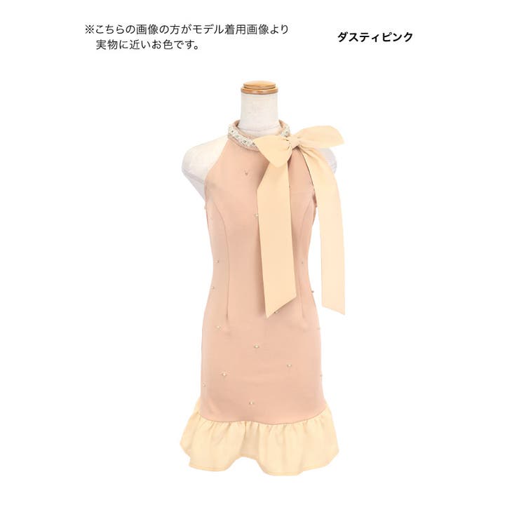 タイトシルエット×フリル裾ネックタイタイトミニドレス ガーリードレス 袖なし | Tika | 詳細画像8 