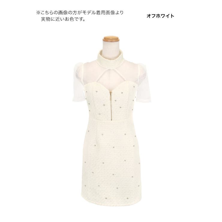 オフホワイト | Tika ジップデザインツイードタイトミニドレス セクシードレス | Tika