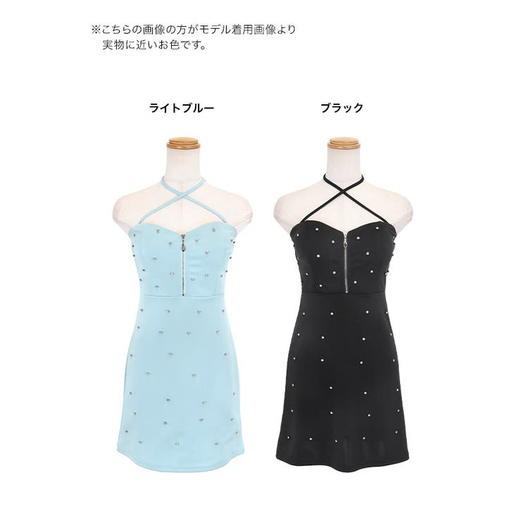 Tika キャバドレス クロスホルタービジュー散りばめフロントジップタイトミニド… | Tika | 詳細画像13 