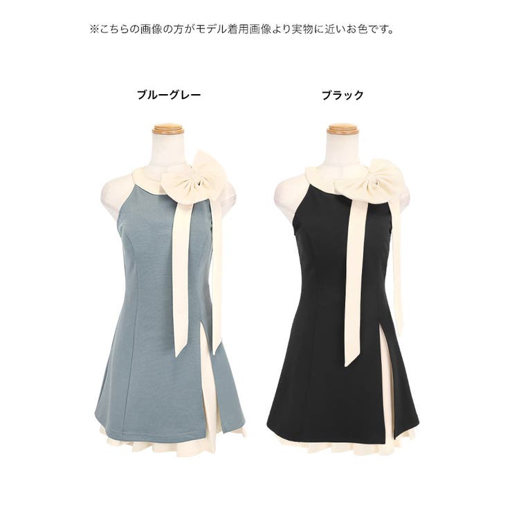Tika ビッグリボンバイカラーノースリーブフレアミニドレス キャバドレス | Tika | 詳細画像7 