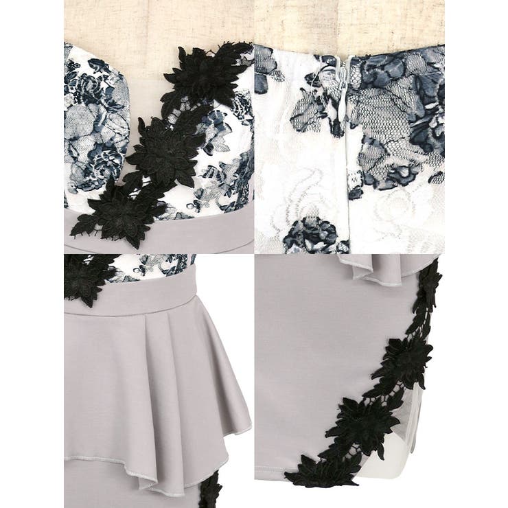 フラワー刺繍×レースシースルーカットペプラムタイトミニドレス ガーリードレス | Tika | 詳細画像19 