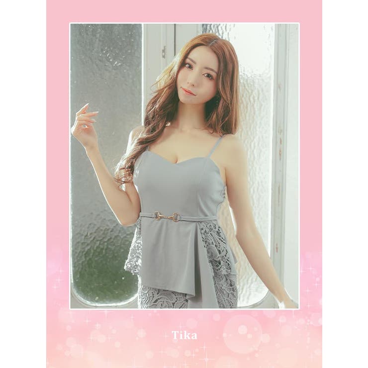 Tika キャバ ドレス 膝丈 ペプラム レース フリル xl xxl 五分袖