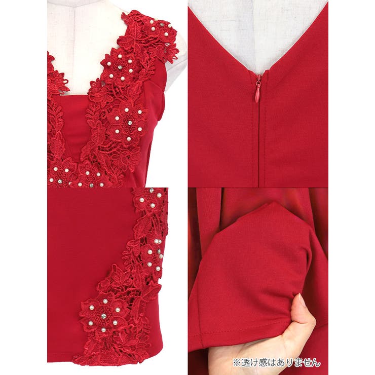 立体レース×パール装飾スリムラインミニドレス セクシードレス 袖なし | Tika | 詳細画像8 