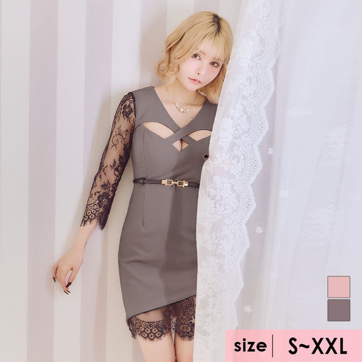 クロスバストカットアシンメトリーウエストマークミニドレス セクシー