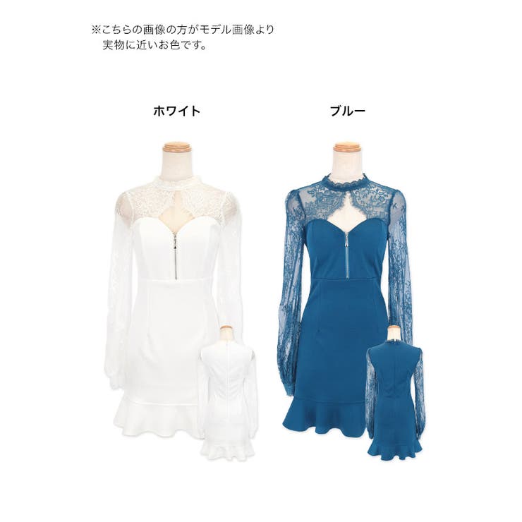 スカラップレース×ハーフジップタイトミニドレス セクシードレス スカラップレース×ハーフジップタイトミニドレス セクシードレス