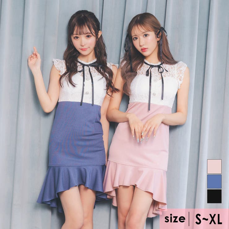 フィッシュテールフリルトップスレースハイウエストミニドレス  