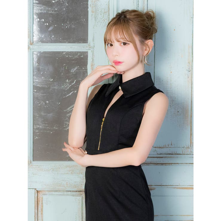 襟付きノースリーブバストカットハイウエストタイトミニドレス セクシードレス 袖なし | Tika | 詳細画像7 