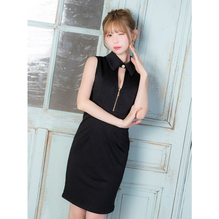 襟付きノースリーブバストカットハイウエストタイトミニドレス セクシードレス 袖なし | Tika | 詳細画像10 