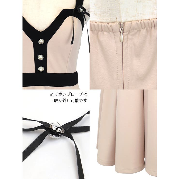 パールフェイクボタンパイピングフレアミニドレス ガーリードレス 袖なし | Tika | 詳細画像7 