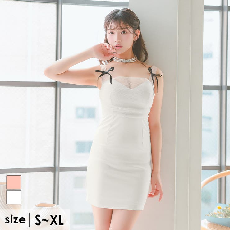 トップオンシアーショルダーリボンタイトミニドレス エロかわ
