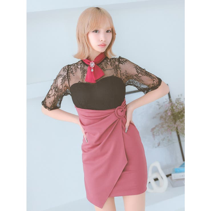 ネックリボンハイウエスト切替ラップタイトミニドレス ガーリードレス クラシカルド… | Tika | 詳細画像5 