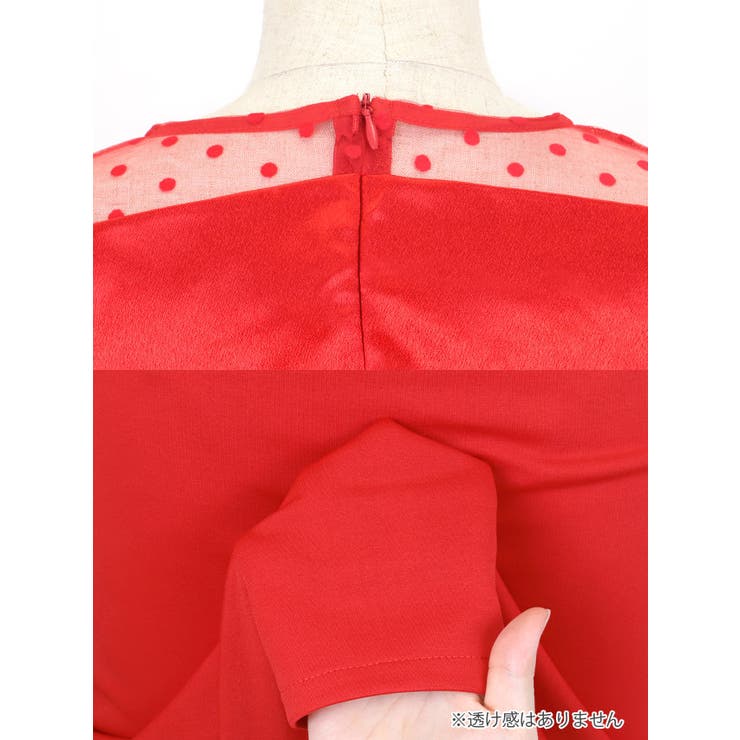 バストビッグリボンシアースリーブタイトミディアムドレス セクシードレス 袖あり | Tika | 詳細画像8 