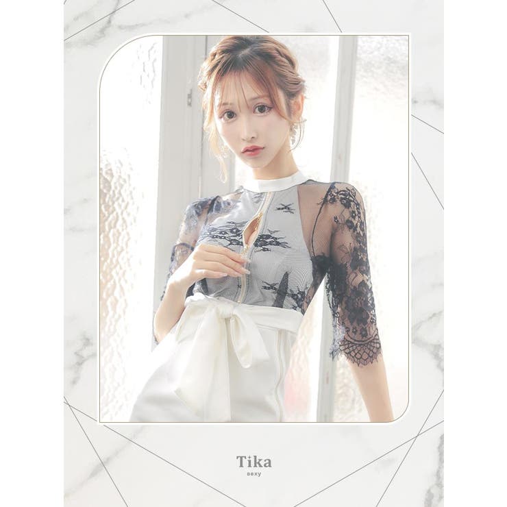 ハーフジップ×アメリカンスリーブシルエットウエストマークミニドレス タイトドレス… | Tika | 詳細画像6 