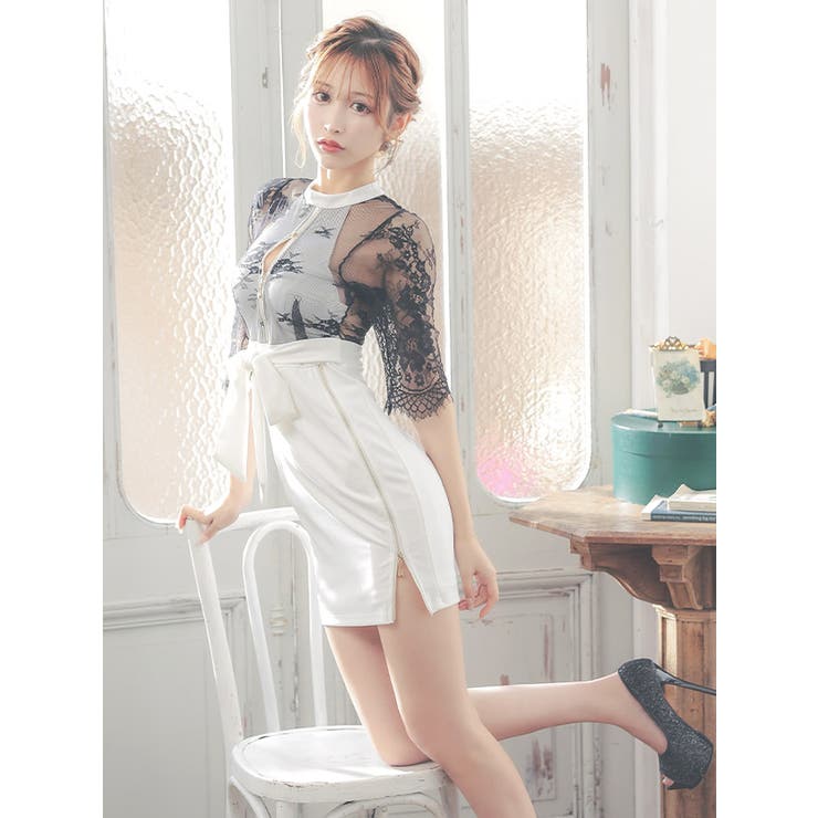 ハーフジップ×アメリカンスリーブシルエットウエストマークミニドレス