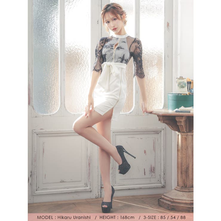 ハーフジップ×アメリカンスリーブシルエットウエストマークミニドレス