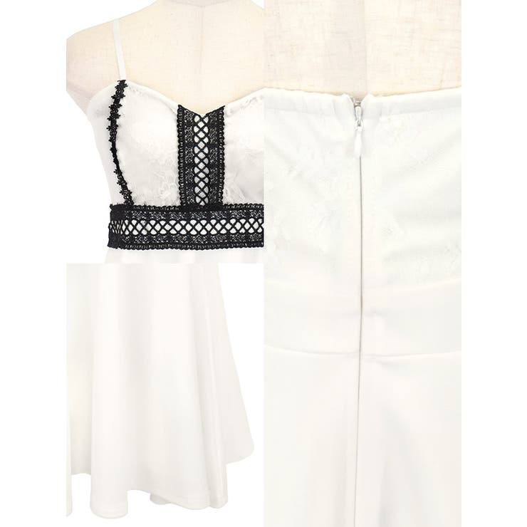 ブラックレースパイピングサイハイウエストマークAラインミニドレス ガーリードレス | Tika | 詳細画像12 