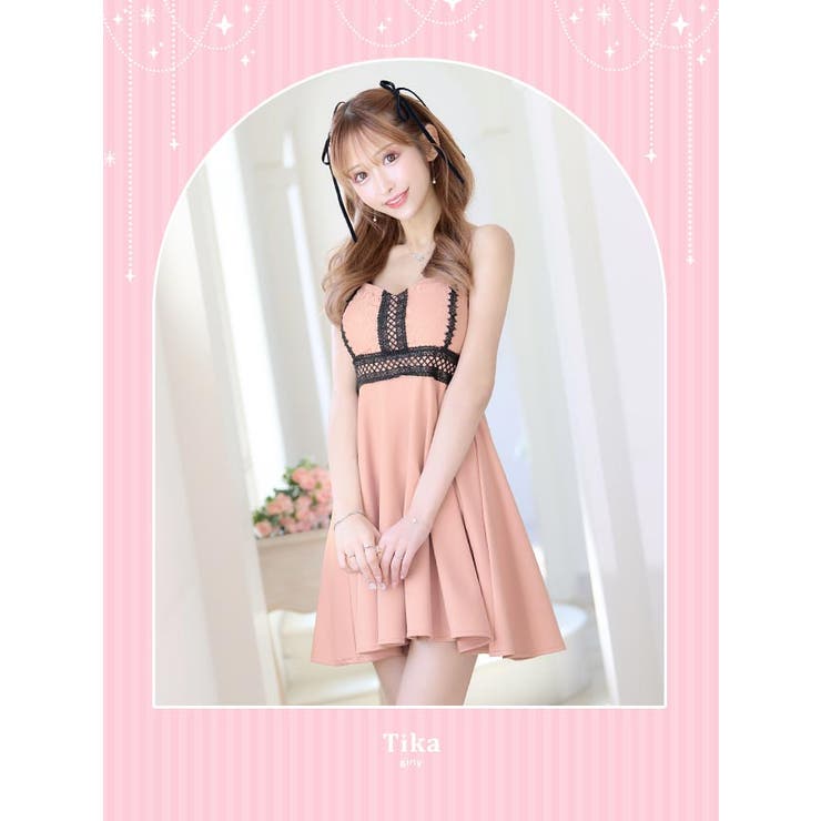 ブラックレースパイピングサイハイウエストマークAラインミニドレス ガーリードレス | Tika | 詳細画像6 