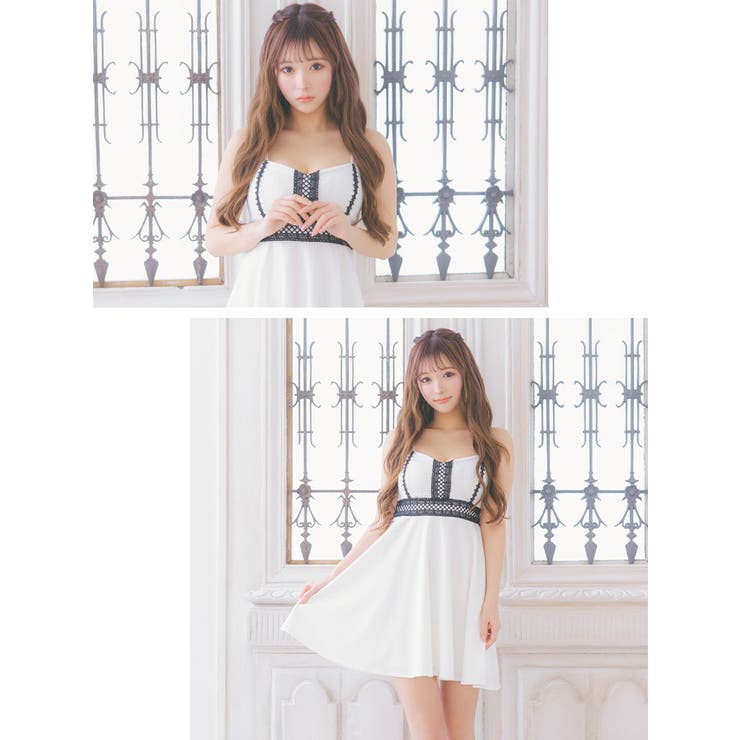 ブラックレースパイピングサイハイウエストマークAラインミニドレス ガーリードレス | Tika | 詳細画像2 