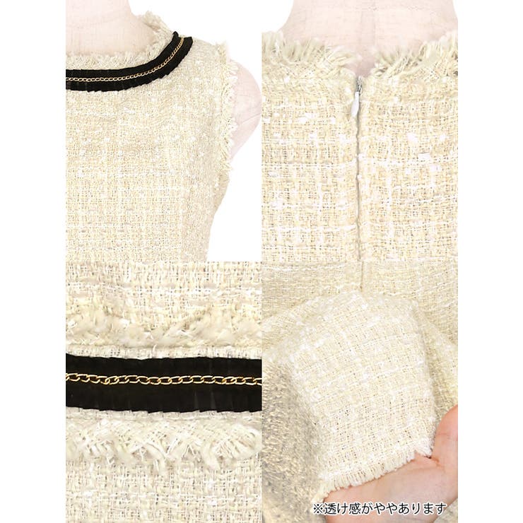 パイピング×フリンジツイードタイトミニドレス ガーリードレス ワンピース | Tika | 詳細画像13 