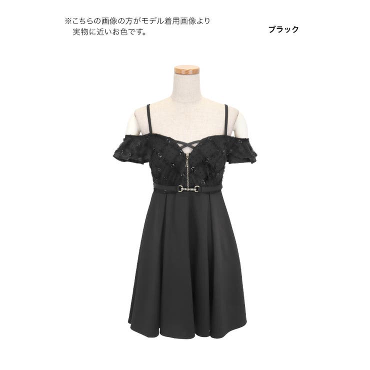 Tika キャバドレス フロントジップスパンコール×ドットレース切り替えフレアミ… | Tika | 詳細画像8 
