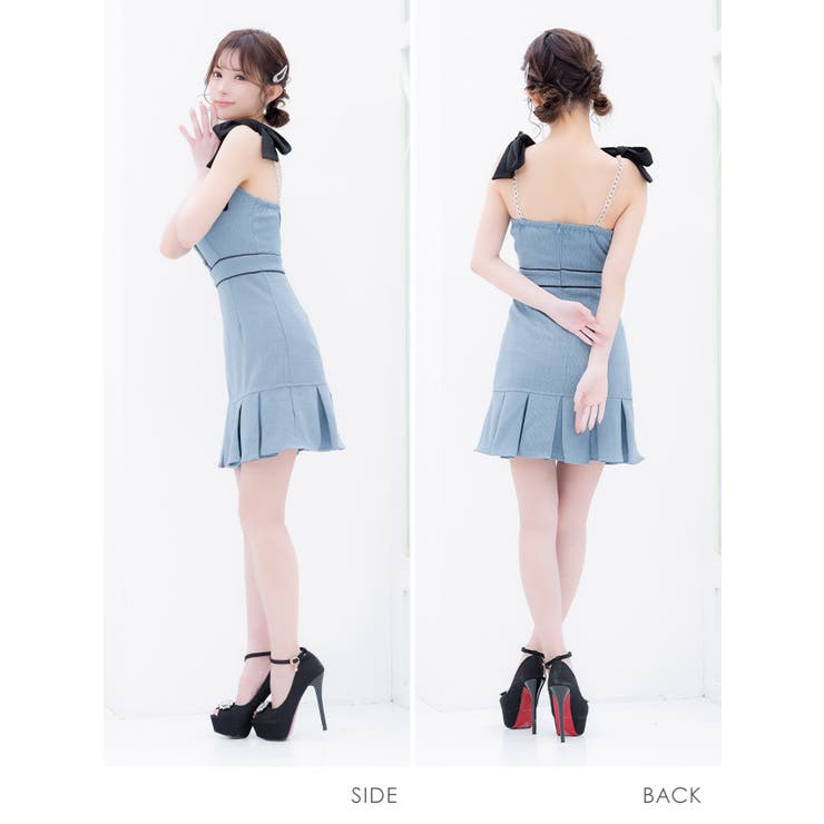 リボンショルダー×パイピングデザインボックスプリーツフレアミニドレス ガーリード… | Tika | 詳細画像6 