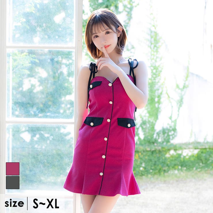 ハートカット×リボンショルダー裾フリルタイトミニドレス ガーリードレス  袖なし[品番：XK000013219]｜Tika（ティカ）のレディースファッション通販｜SHOPLIST（ショップリスト）