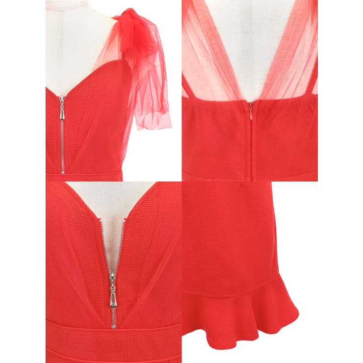 チュールリボンショルダー×ハーフジップフリルタイトミニドレス ガーリードレス | Tika | 詳細画像8 