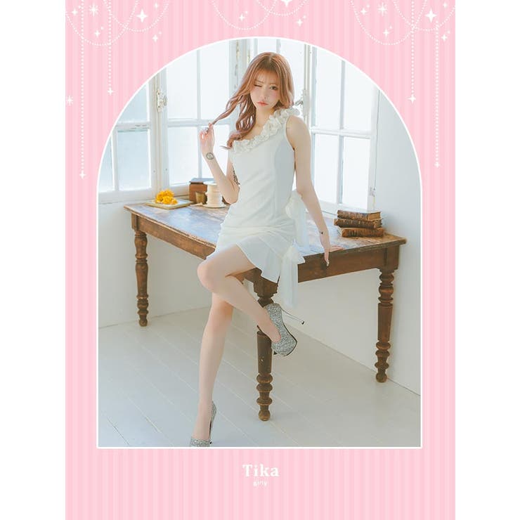 ワンショルダーフリル×サイドリボンタイトミニドレス ガーリードレス | Tika | 詳細画像6 