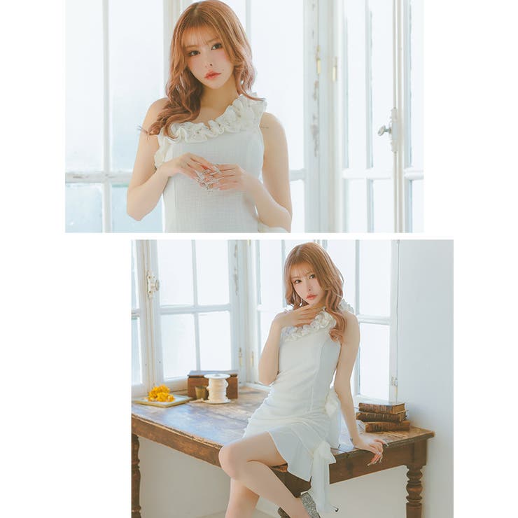 ワンショルダーフリル×サイドリボンタイトミニドレス ガーリードレス | Tika | 詳細画像7 