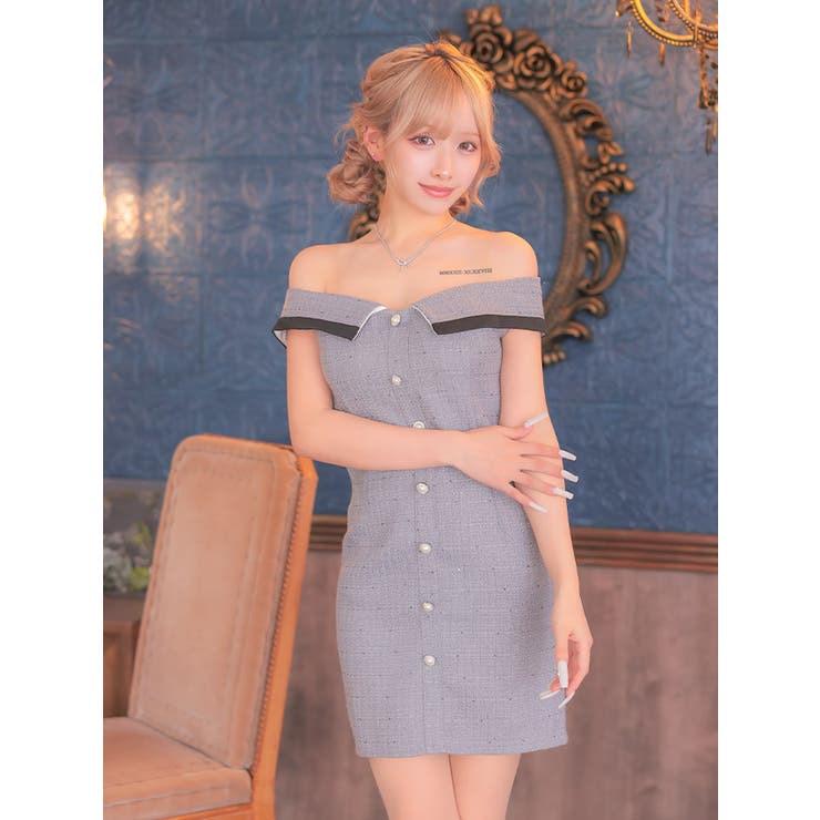 クラシカルツイード風オフショルタイトミニドレス ガーリードレス 袖なし | Tika | 詳細画像5 