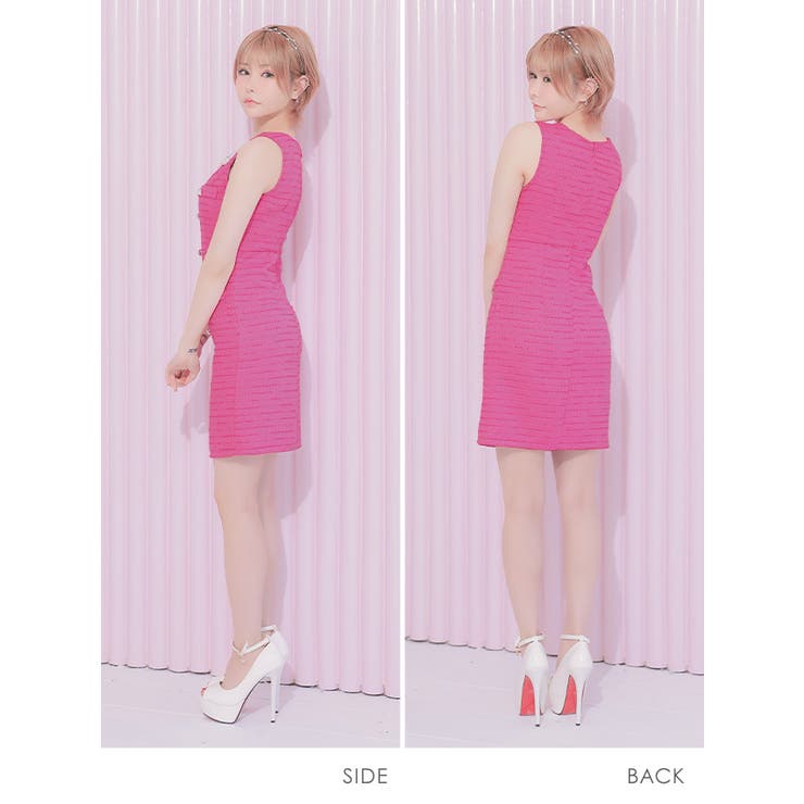 フラワーモチーフビジューネックツイードタイトミニドレス ガーリードレス 袖なし | Tika | 詳細画像10 