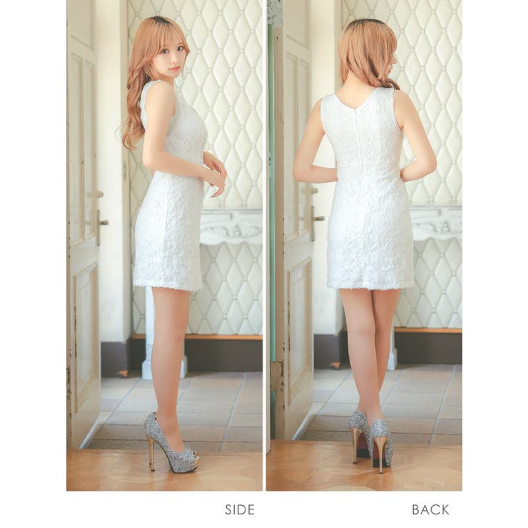 立体シフォン×ビジューパイピングラインタイトミニドレス