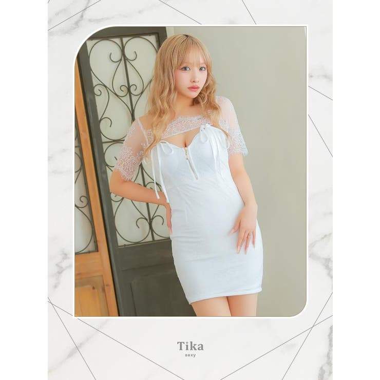 バストカット×ハーフジップ総レースオフショルタイトミニドレス セクシードレス ガ… | Tika | 詳細画像6 