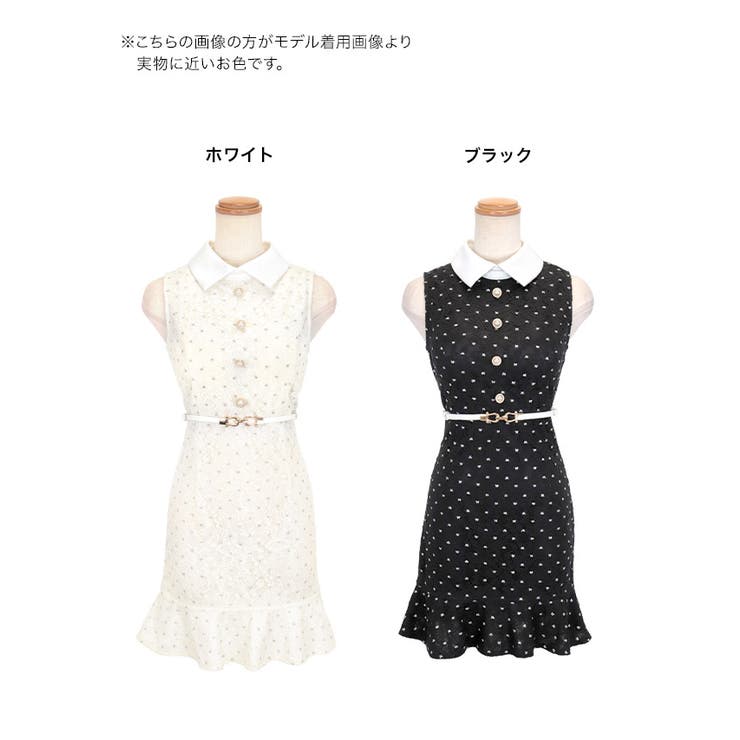 レトロガーリーフラワーレース×ドット襟付きタイトミニドレス