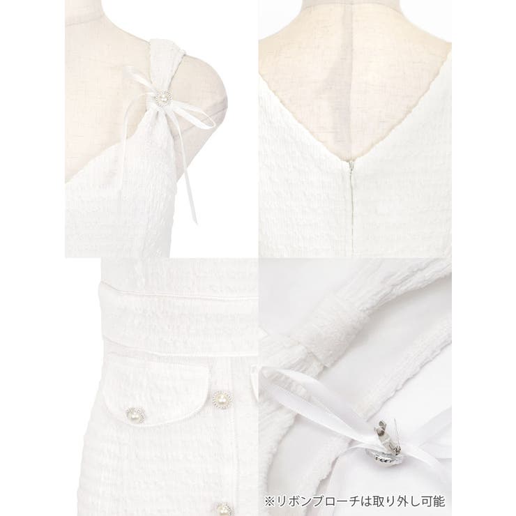 リボンブローチ付きワッフル素材タイトミニドレス ガーリードレス クリスマスドレス | Tika | 詳細画像18 