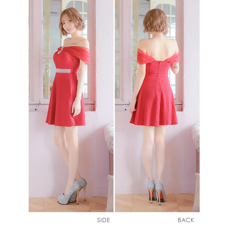 シアーオフショルバストカットAラインフレアミニドレス ガーリードレス セクシー | Tika | 詳細画像9 