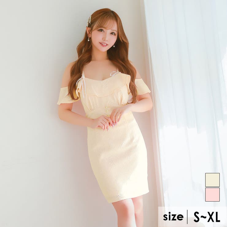 クリーム | リボンブローチ付きハイウエストタイトミニドレス ガーリードレス 袖なし | Tika