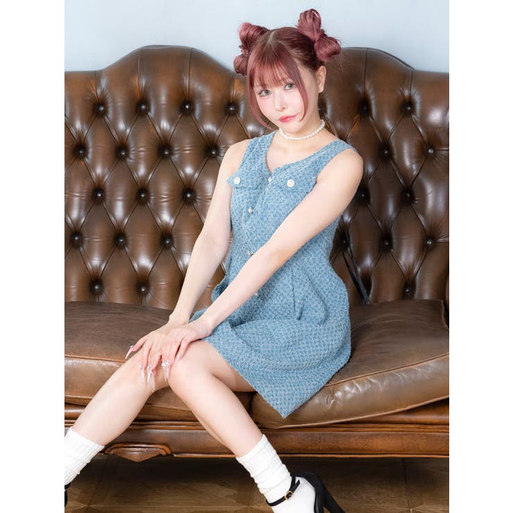 シンプルワンカラーAラインフレアミニドレス ガーリードレス 袖なし | Tika | 詳細画像2 