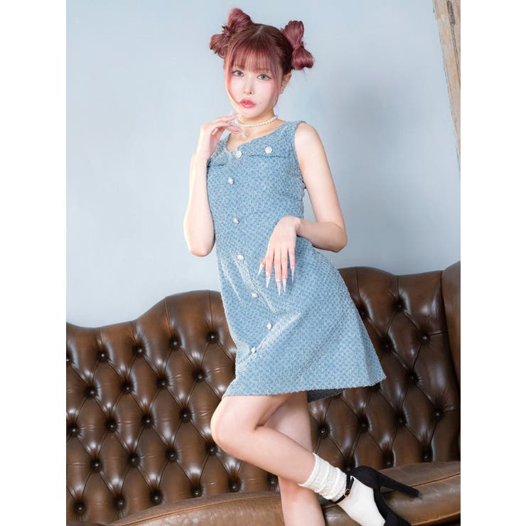 シンプルワンカラーAラインフレアミニドレス ガーリードレス 袖なし | Tika | 詳細画像4 