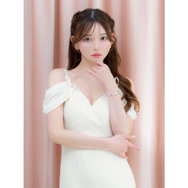 Tika ビジューチェーンオフショルダー裾フリルミニドレス ガーリードレス | Tika | 詳細画像2 