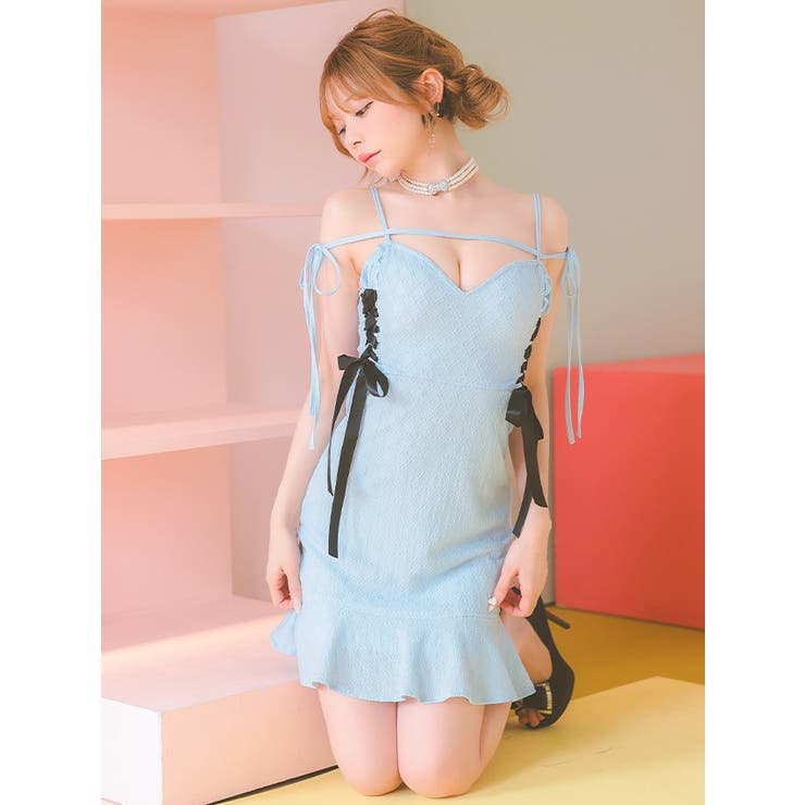 サイドリボンレースアップ×裾フリルタイトミニドレス ガーリードレス 袖なし | Tika | 詳細画像8 