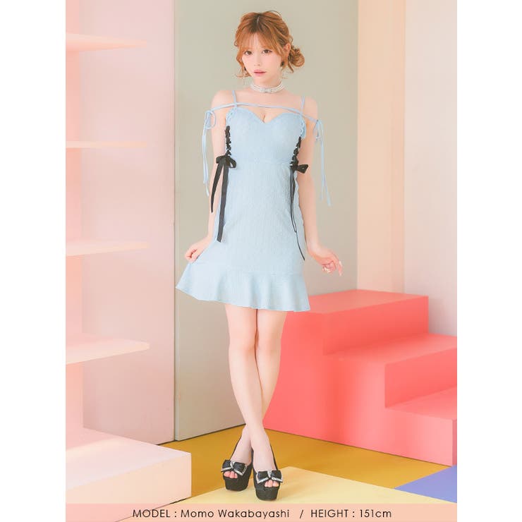 サイドリボンレースアップ×裾フリルタイトミニドレス ガーリードレス 袖なし | Tika | 詳細画像11 