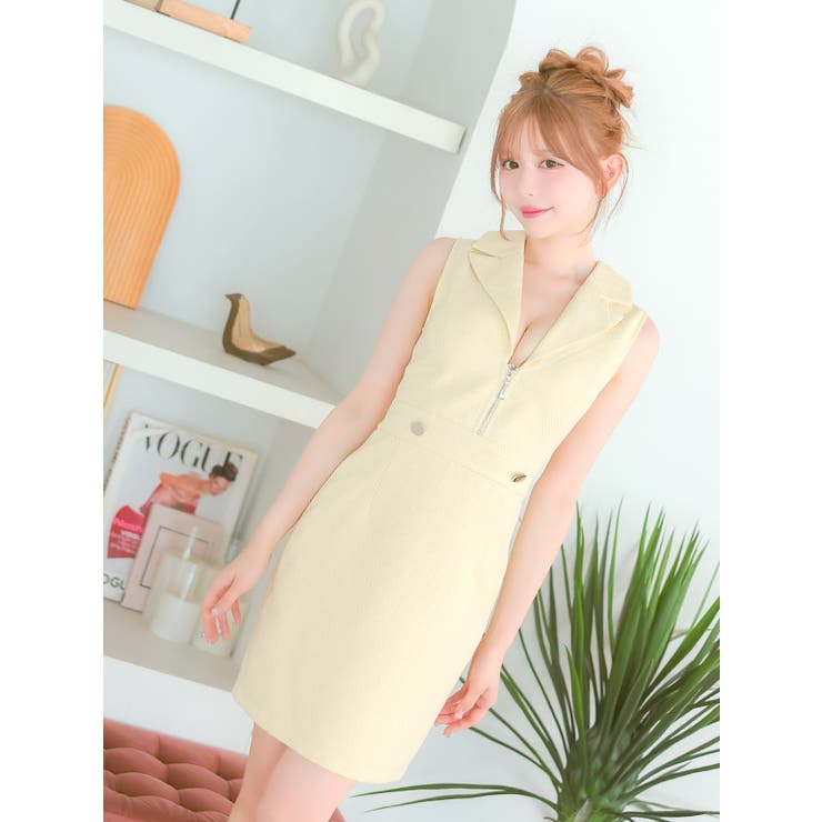 襟デザインハーフジップタイトミニドレス セクシードレス 袖なし | Tika | 詳細画像8 