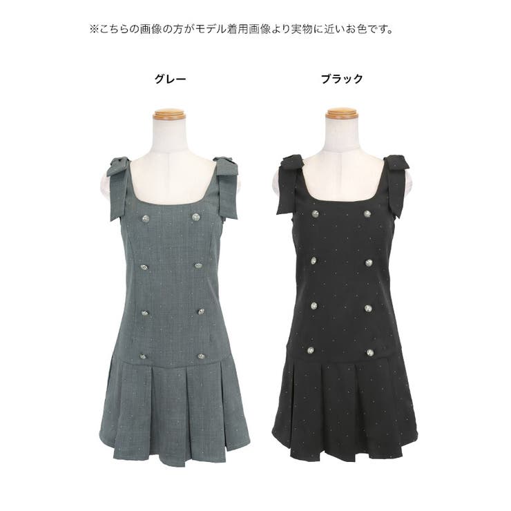 Tika ビジューボタンリボンショルダープリーツフレアミニドレス ガーリードレス | Tika | 詳細画像13 