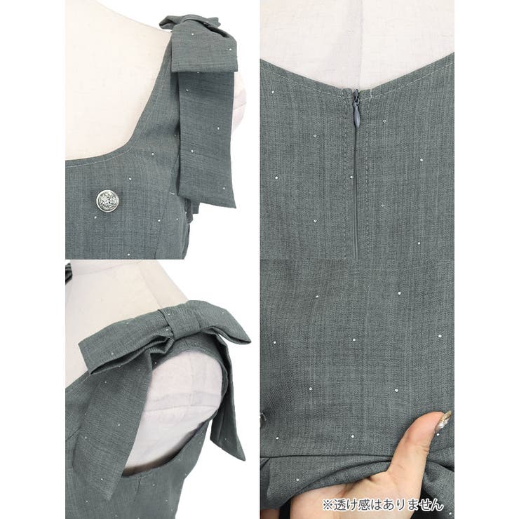 Tika ビジューボタンリボンショルダープリーツフレアミニドレス ガーリードレス | Tika | 詳細画像14 