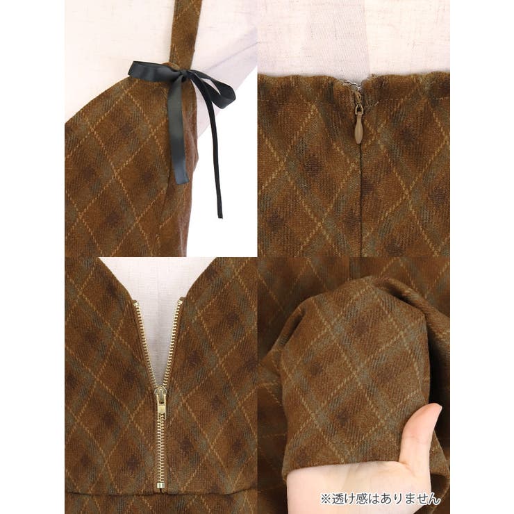 Tika フロントジップ肩リボンチェック柄フレアミニドレス ガーリードレス | Tika | 詳細画像14 