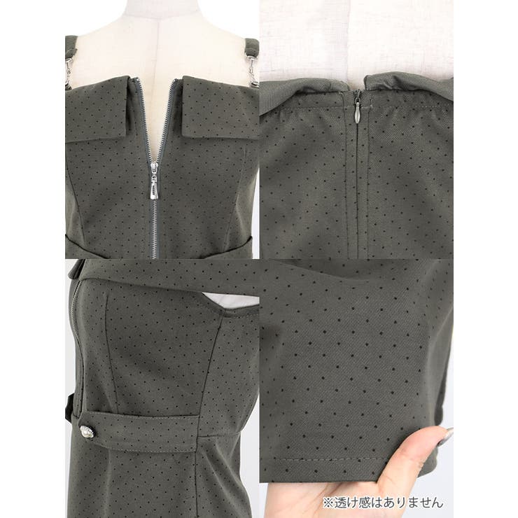 ドット柄×ベルト付きオフショルダーフレアミニドレス ガーリードレス | Tika | 詳細画像8 