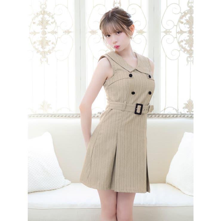 Tika ヘリンボーン風襟付きダブルボタンフレアミニドレス ガーリードレス | Tika | 詳細画像3 