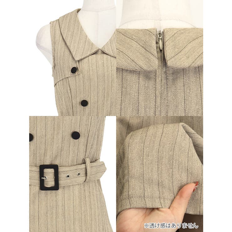 Tika ヘリンボーン風襟付きダブルボタンフレアミニドレス ガーリードレス | Tika | 詳細画像8 