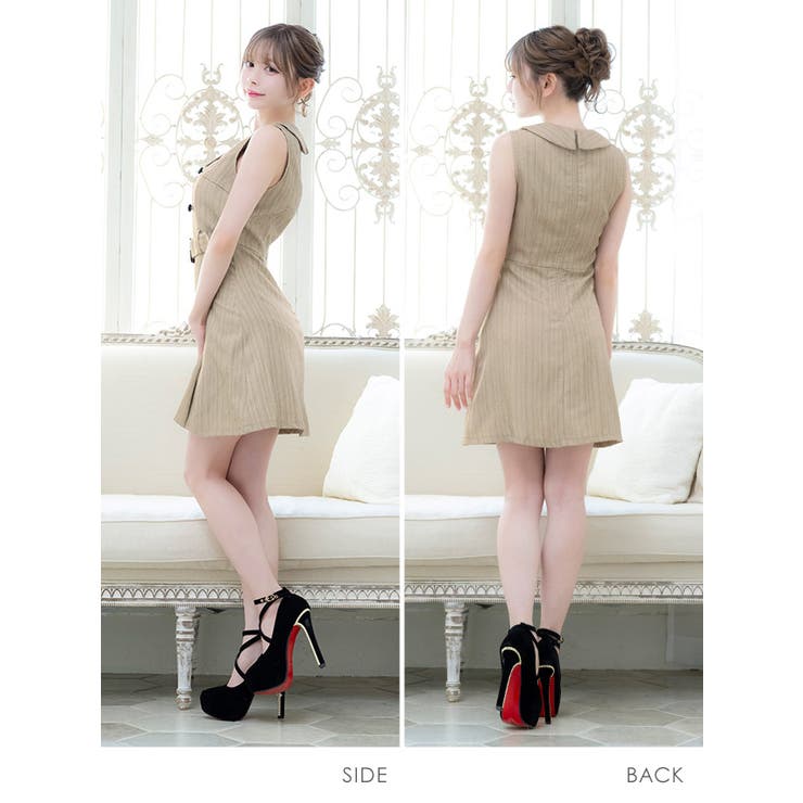 Tika ヘリンボーン風襟付きダブルボタンフレアミニドレス ガーリードレス | Tika | 詳細画像7 